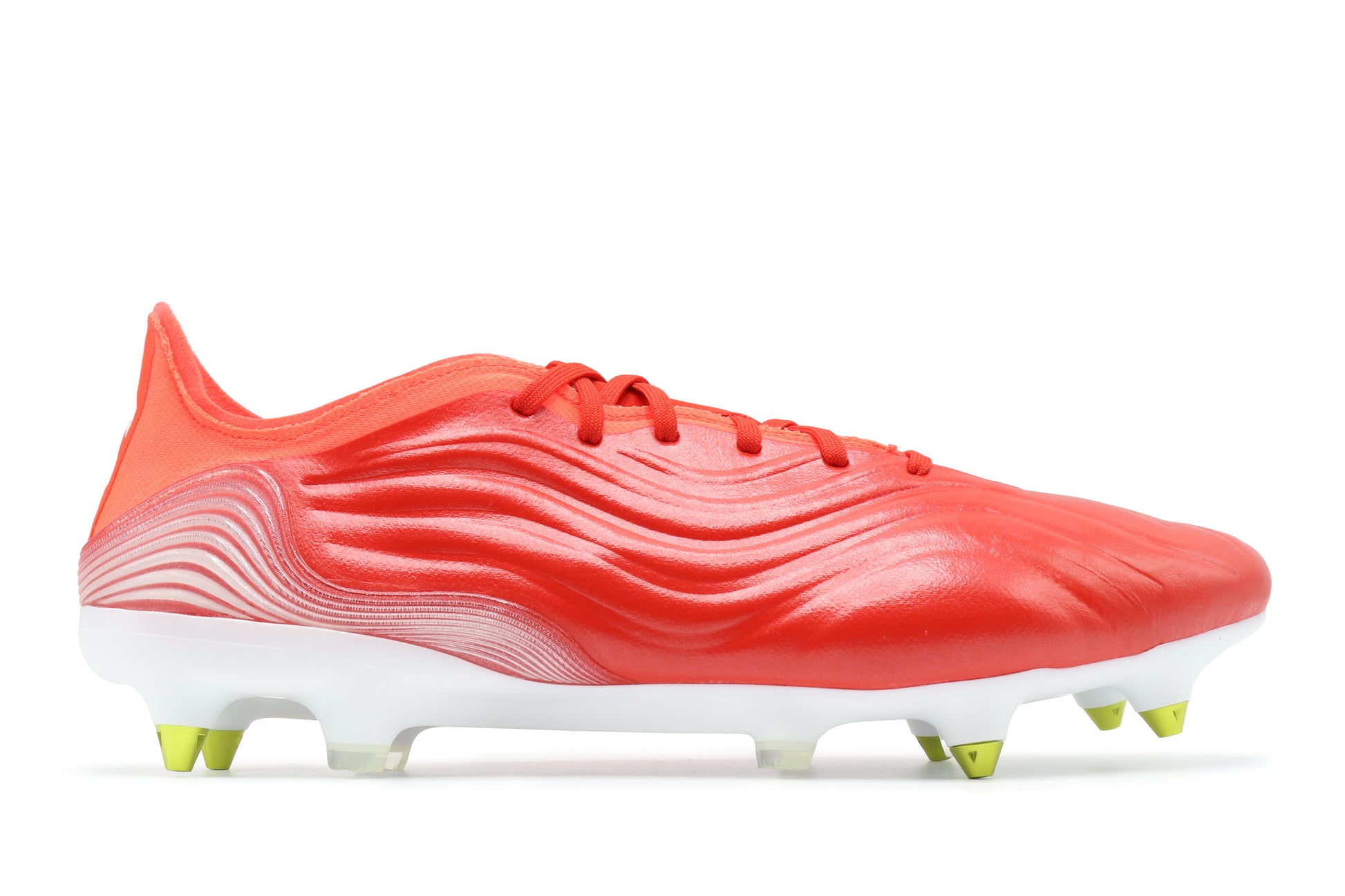 Adidas Copa Sense.1 SG in the Red/Cloud White/Solar Red colorway, photographed from the right side of the football boot