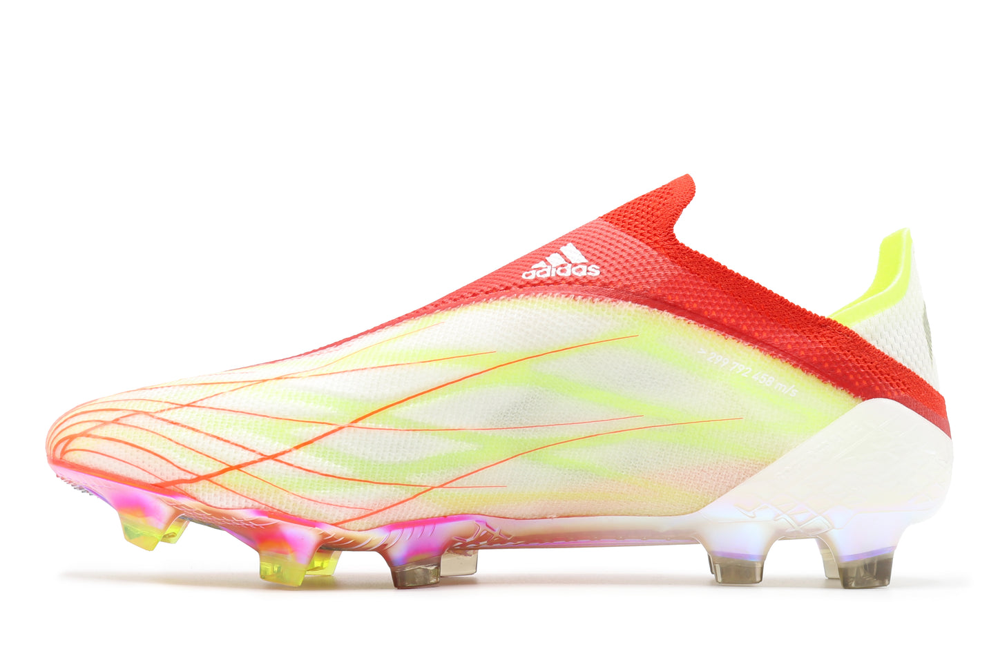 Adidas X Speedflow+ FG in the Red/Core Black/Solar Red colorway, photographed from the left side of the football boot