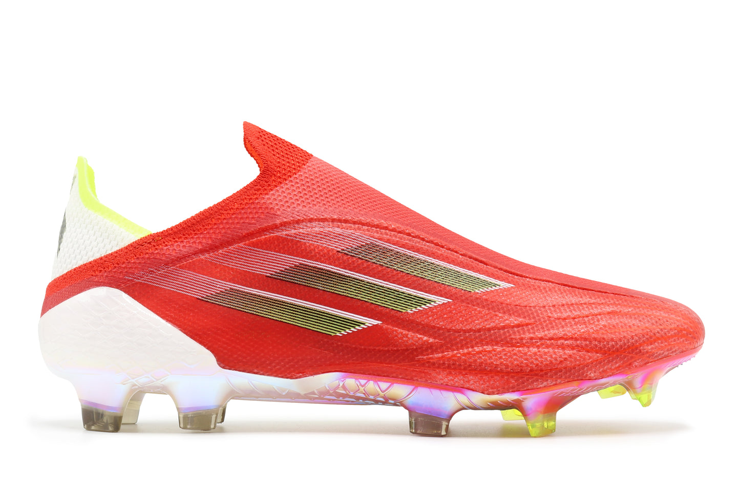 Adidas X Speedflow+ FG in the Red/Core Black/Solar Red colorway, photographed from the right side of the football boot