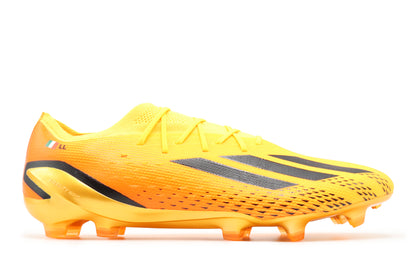 Adidas X Speedportal.1 FG in the Solar Gold/Core Black/Team Solar Orange colorway, photographed from the right side of the football boot