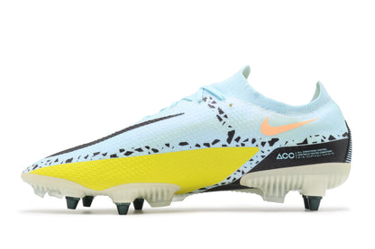 Nike Phantom GT II SG-Pro, in the Glacier Ice/Black/Yellow Strike colorway, photographed from the right left of the football boot